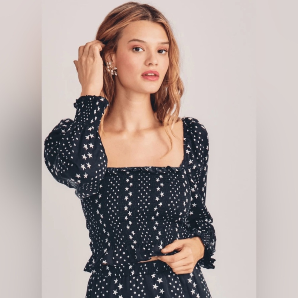 LoveShackFancy Russell Top in Black Satin